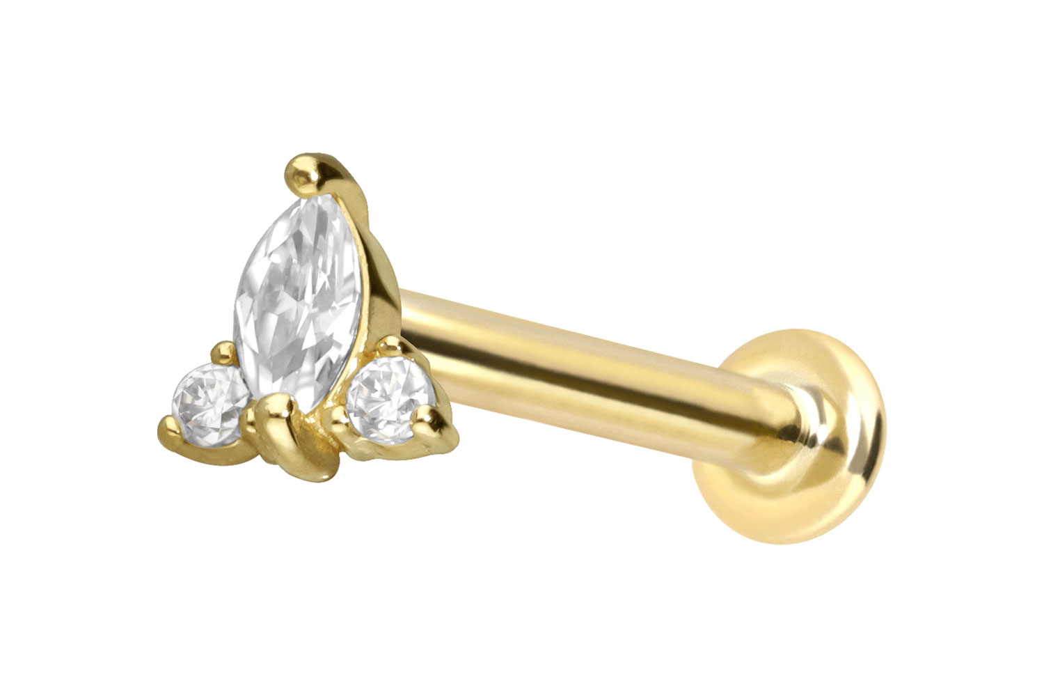 14 Karat Gold Labret Piercing mit Innengewinde MOISSANIT-BLUME